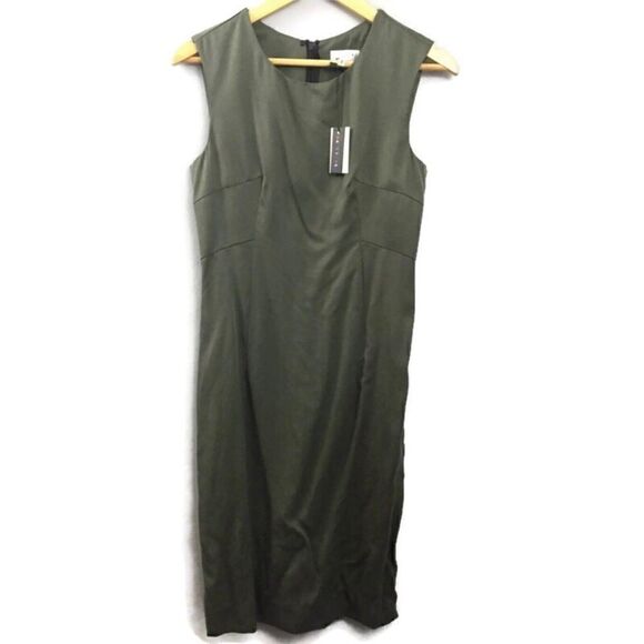 Milly Seamed Shift Dress in Olive Green - Picture 4 of 14